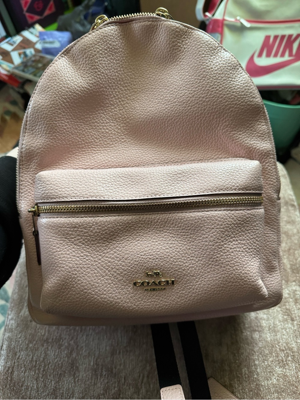 Coach Charlie Pebbled Leather Backpack in Light Pink